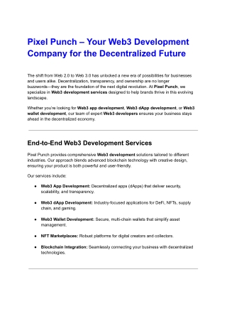 Pixel Punch – A Web3 Development Company Building Tomorrow’s Internet