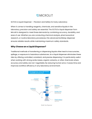 SCITUS e Liquid Dispenser – Safe and Efficient Lab Equipment