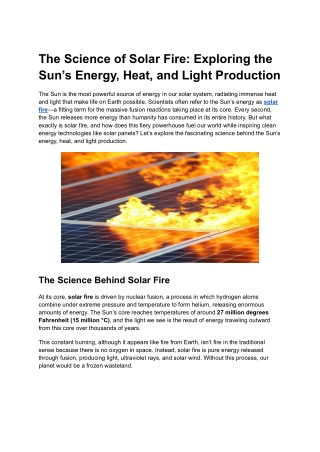 The Science of Solar Fire_ Exploring the Sun’s Energy, Heat, and Light Production