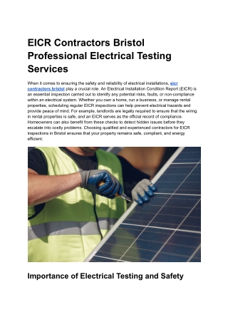 EICR Contractors Bristol Professional Electrical Testing Services