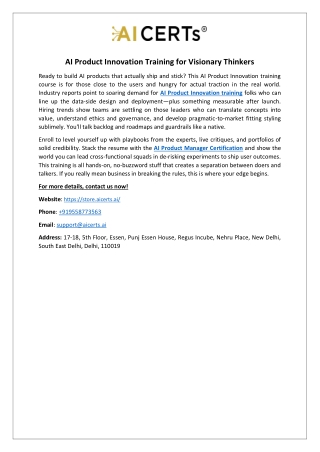 AI Product Innovation Training for Visionary Thinkers