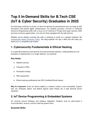 Top 5 In-Demand Skills for B.Tech CSE (IoT & Cyber Security) Graduates in 2025