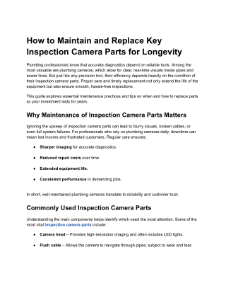 A Guide to Longevity of Plumbing Cameras Through Proper Inspection Camera Parts