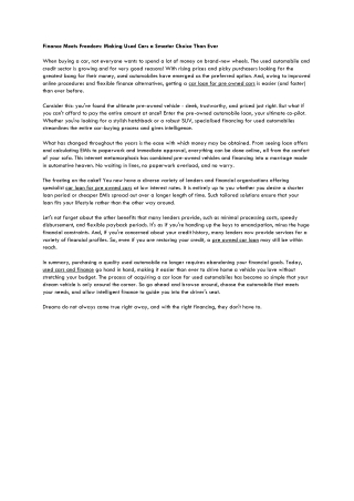 Finance Meets Freedom Making Used Cars a Smarter Choice Than Ever