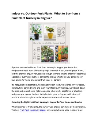 Indoor vs. Outdoor Fruit Plants What to Buy from a Fruit Plant Nursery in Nagpur