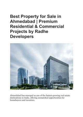 Best Property for Sale in Ahmedabad _ Premium Residential & Commercial Projects by Radhe Developers