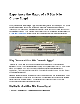 Experience the Magic of a 5 Star Nile Cruise Egypt