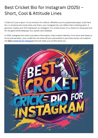 Best Cricket Bio for Instagram (2025) – Short, Cool & Attitude Lines
