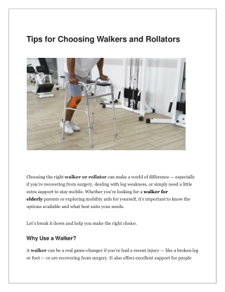 Tips for Choosing Walkers and Rollator