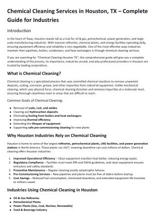 Chemical Cleaning Services in Houston, TX – Complete Guide for Industries