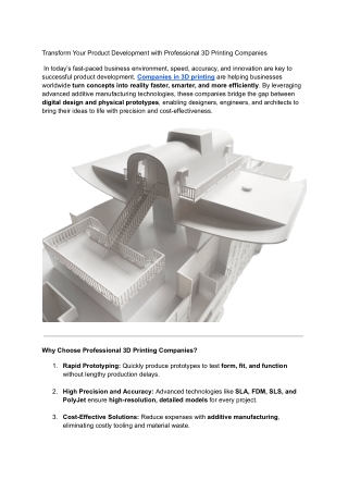 Transform Your Product Development with Professional 3D Printing Companies