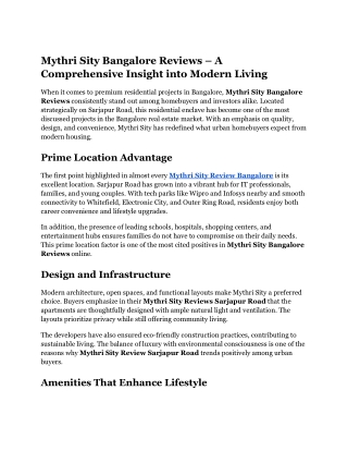 Mythri Sity Bangalore Reviews – A Comprehensive Insight into Modern Living