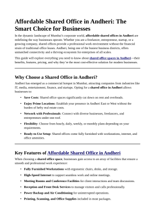 affordable shared office andheri