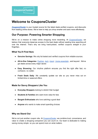 Couponscluster - Your go- on destination of deals across various categories.