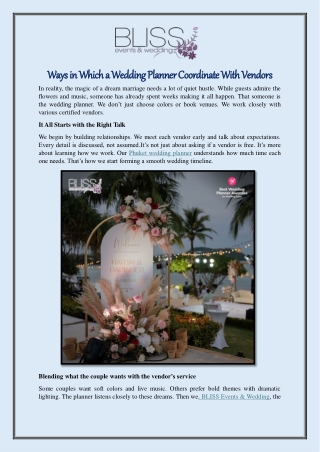 Ways in Which a Wedding Planner Coordinate With Vendors