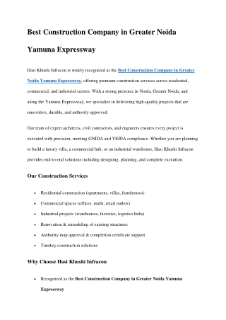 Best Construction Company in Greater Noida Yamuna Expressway