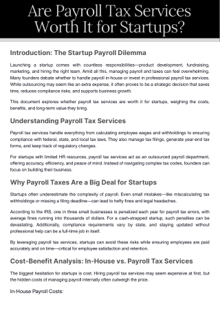 Are Payroll Tax Services Worth It for Startups