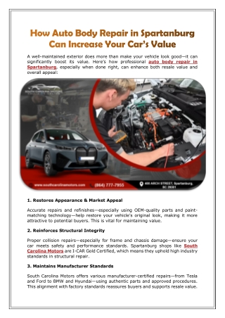 How Auto Body Repair in Spartanburg Can Increase Your Car's Value