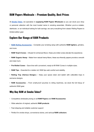 RAW Papers Wholesale – Premium Quality, Best Prices