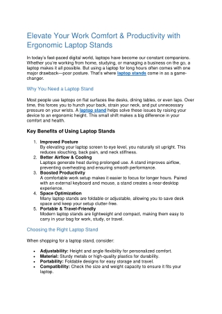 Elevate Your Work Comfort & Productivity with Ergonomic Laptop Stands