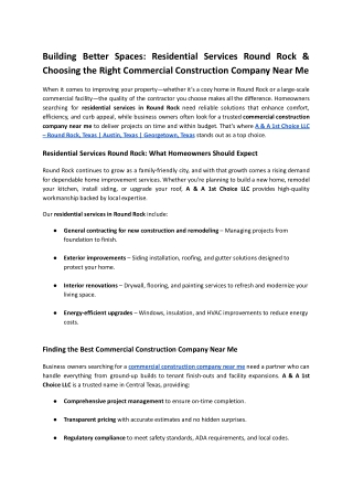 Building Better Spaces: Residential Services Round Rock