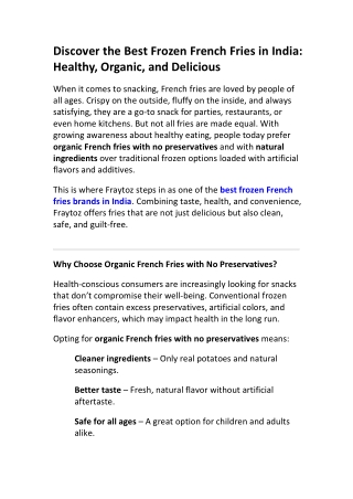 Organic French Fries with No Preservatives – Fraytoz India