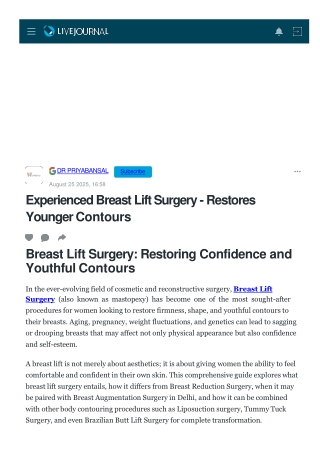 Expert in Breast Lift Surgery – Dr. Priya Bansal