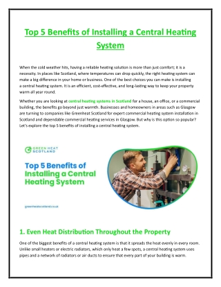 Top 5 Benefits of Installing a Central Heating System
