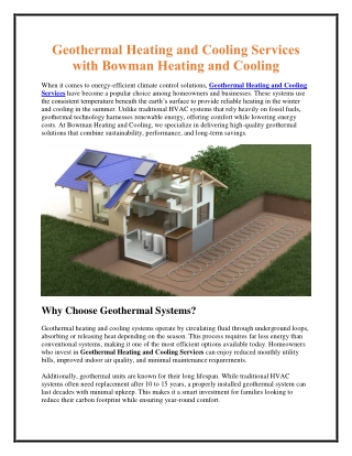 Reliable Geothermal Heating and Cooling Services | Bowman Heating and Cooling