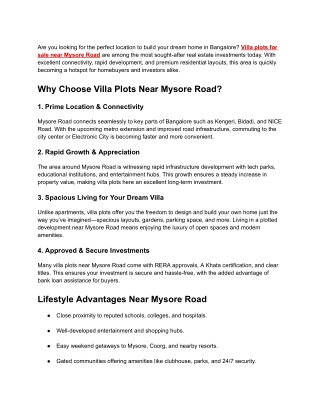 Villa plots for sale near Mysore Road Bangalore