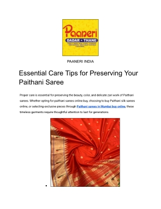Essential Care Tips for Preserving Your Paithani Saree