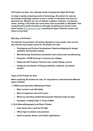 3D Printers for Sale: Your Ultimate Guide to Buying the Right 3D Printer