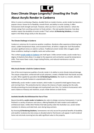 Does Climate Shape Longevity - Unveiling the Truth About Acrylic Render in Canberra