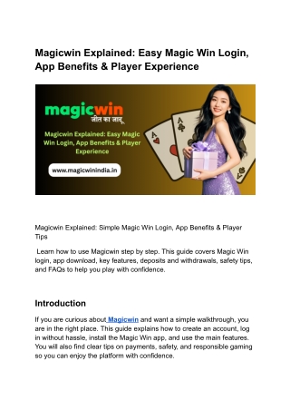 Magicwin Explained Easy Magic Win Login, App Benefits & Player Experience