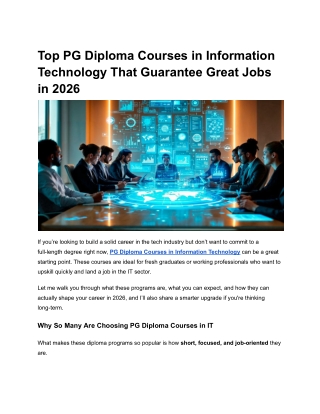 Top PG Diploma Courses in Information Technology That Guarantee Great Jobs in 2026