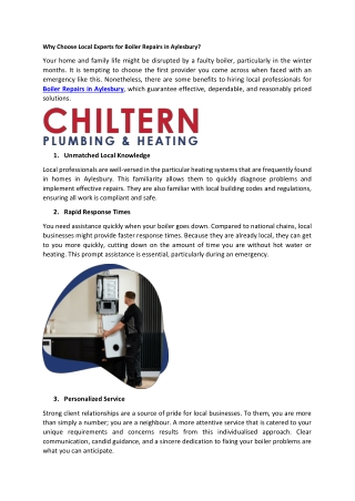 Why Choose Local Experts for Boiler Repairs in Aylesbury?