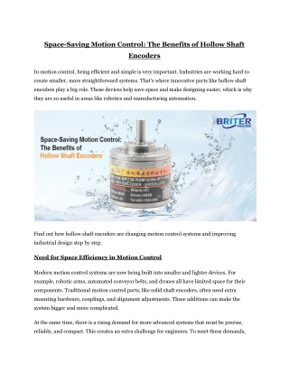 Space-Saving Motion Control: The Benefits of Hollow Shaft Encoders