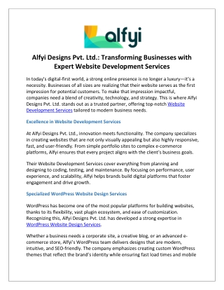 Alfyi Designs Pvt. Ltd. Transforming Businesses with Expert Website Development Services