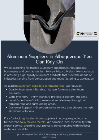Aluminum Suppliers in Albuquerque You Can Rely On