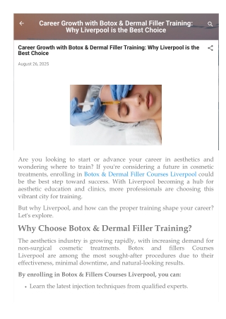 Career Growth with Botox & Dermal Filler Training Why Liverpool is the Best Choice