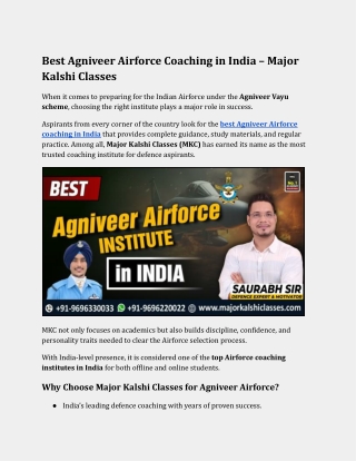 Best Agniveer Airforce Coaching in India – Major Kalshi Classes