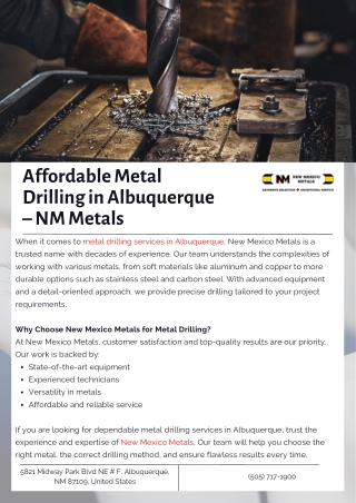 Affordable Metal Drilling in Albuquerque – NM Metals