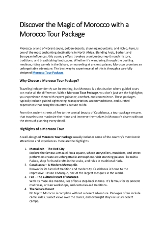 Discover the Magic of Morocco with a Morocco Tour Package