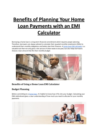 Benefits of Planning Your Home Loan Payments with an EMI Calculator