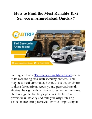 Reliable Taxi Service in Ahmedabad for City and Outstation