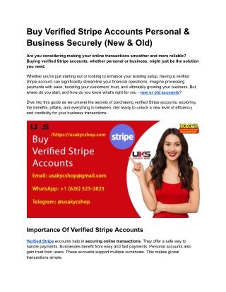 Buy Verified Stripe Accounts Personal & Business Securely (New & Old)