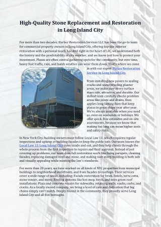 High-Quality Stone Replacement and Restoration in Long Island City