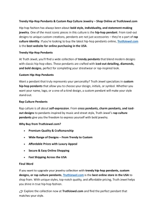 Trendy Hip-Hop Pendants & Custom Rap Culture Jewelry