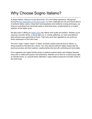 Why Choose Sogno Italiano