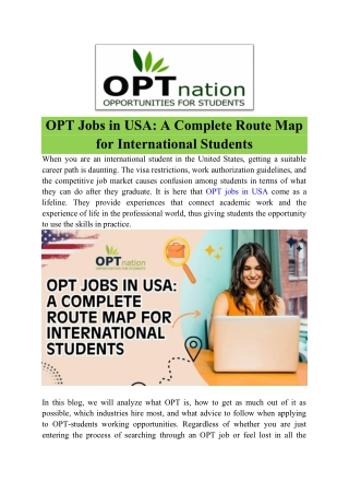 OPT Jobs in USA- A Complete Route Map for International Students